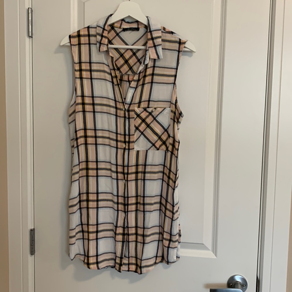 Bershka plaid button down sleeveless shirt, large